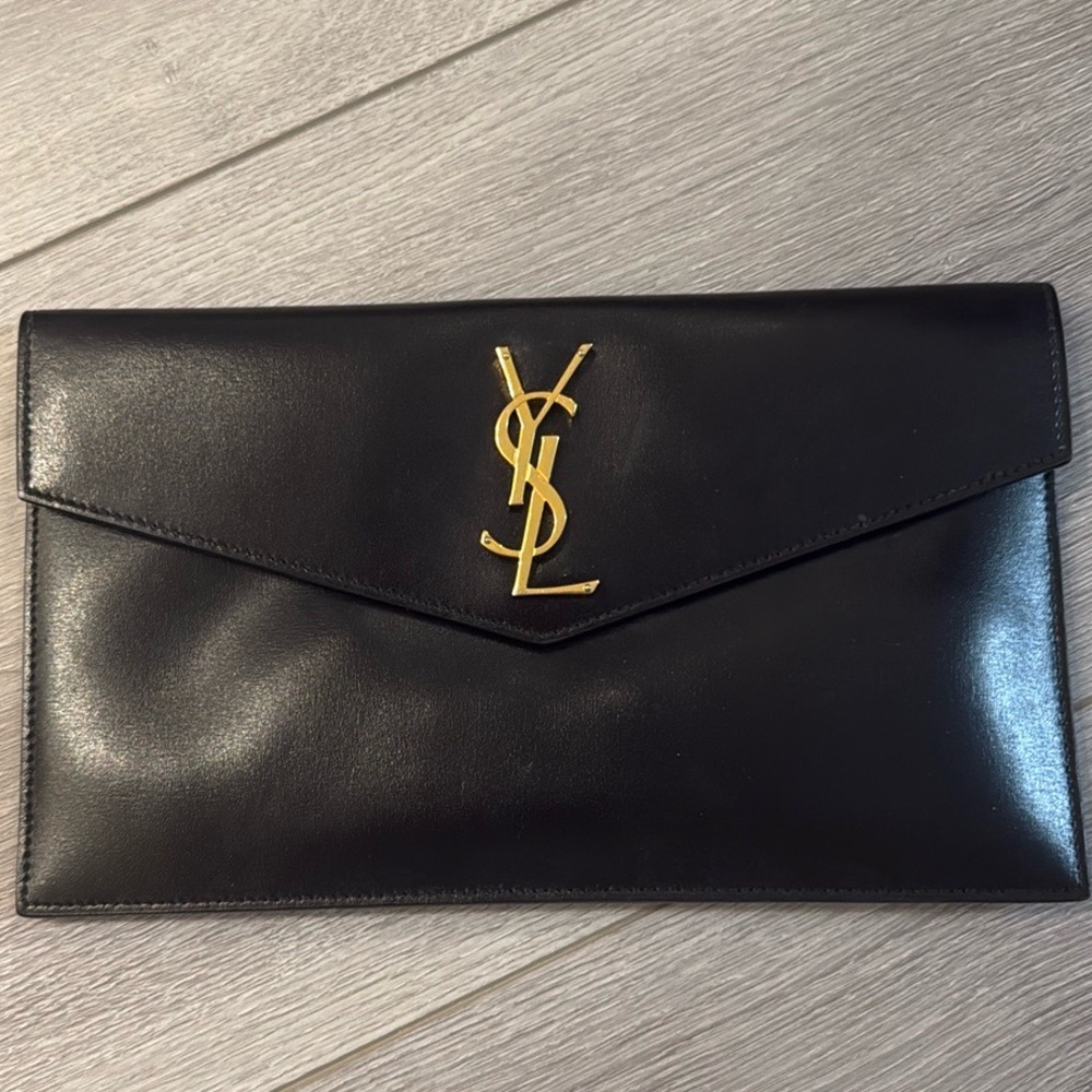 YSL black leather clutch